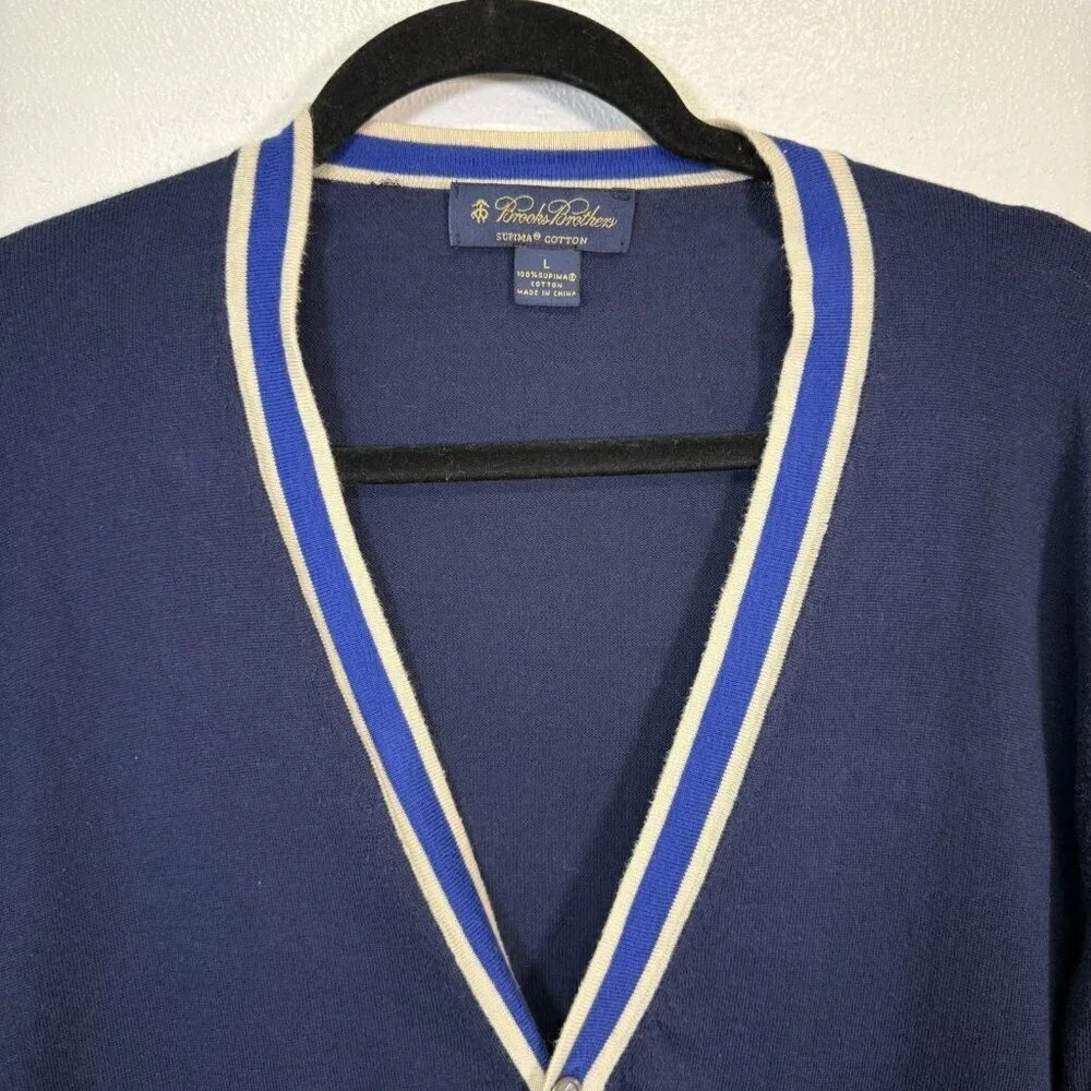 Brooks Brothers Button Up Color Block Cardigan Navy Blue Large Quiet Luxury